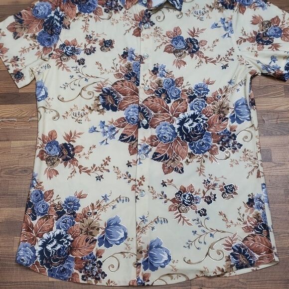 Fashion floral print button-down shirt size large - Picture 2 of 15